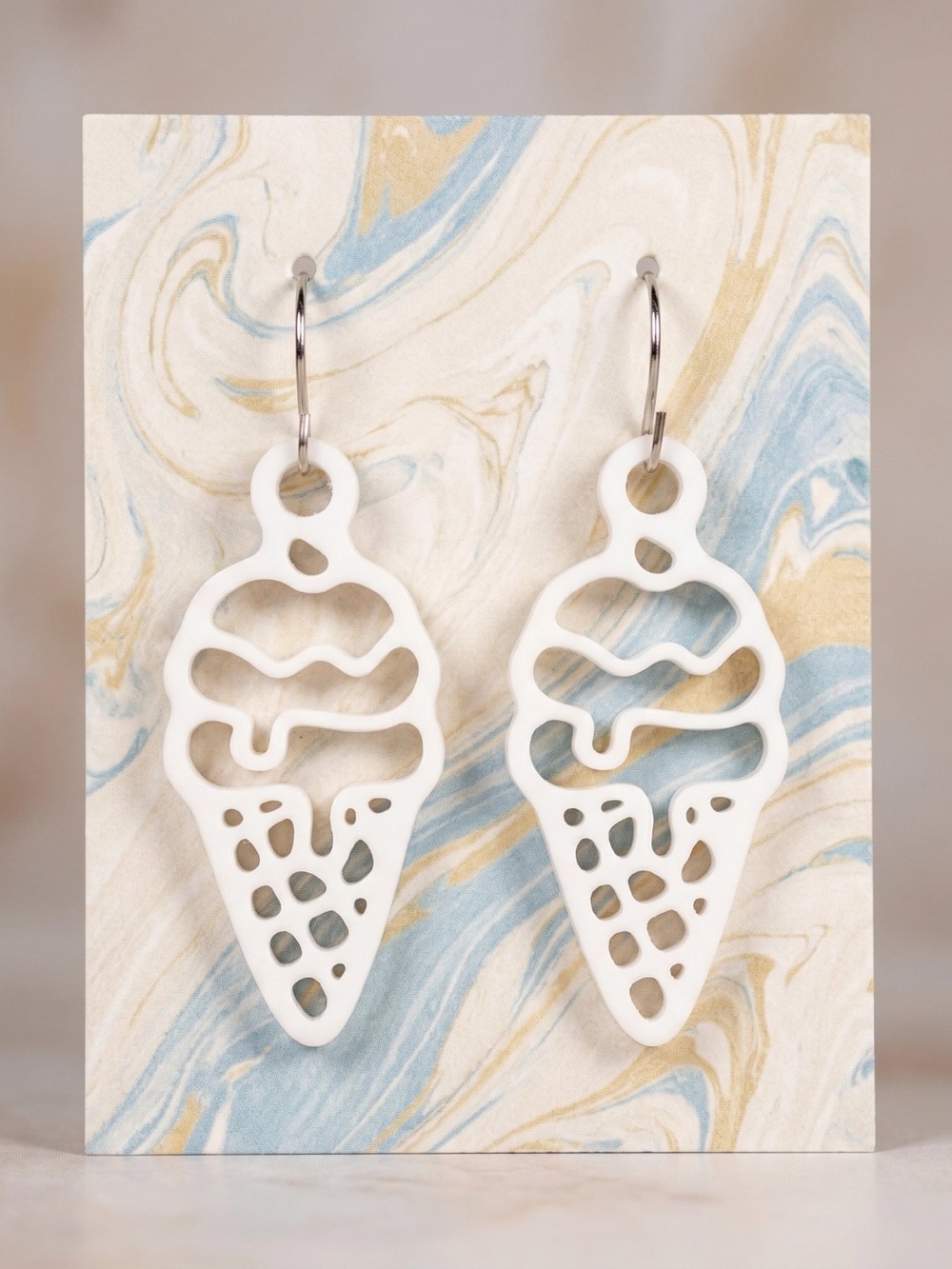 White Ice Cream Cone Dangle Earrings